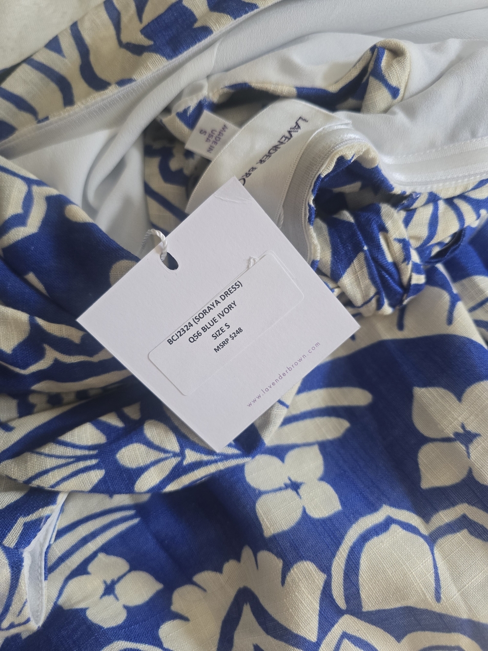 Lavender Brown Blue and Cream Strapless Printed Midi Dress - Picture 4 of 4